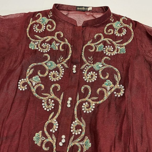 Agha Noor Embroidered Formal Dress Suit Pakistani Indian Maroon Size Small 47 R3 - Picture 6 of 10